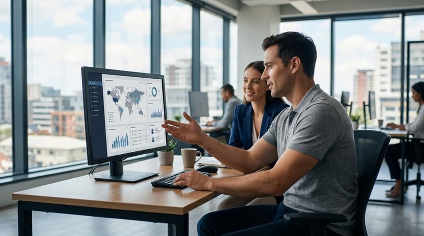 Sales representative looking at buyer lists on an AI platform