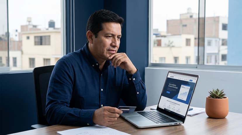 A LATAM buyer in their local office looking frustrated while viewing a Korean company's English website built for North America