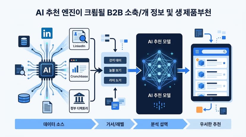 Proses engine jawaban AI merayapi informasi perusahaan B2B, label LinkedIn Crunchbase direktori pemerintah model rekomendasi AI