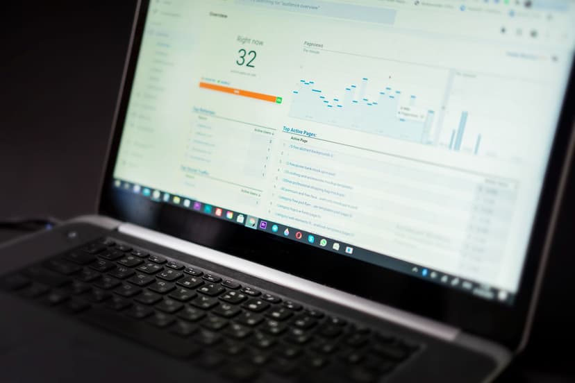A close-up shot of a modern laptop screen showing a business data validation dashboard with green checkmarks and yellow warning icons next to company names.
